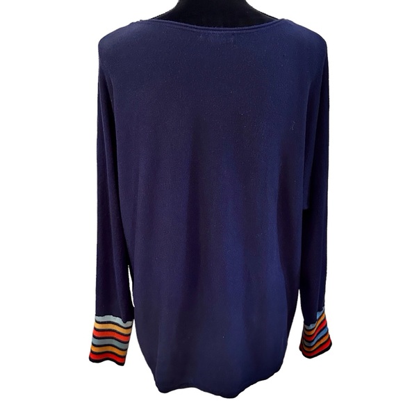 Isela Womens Sweater Size XL V Neck Striped Cuffs Dark Blue - Picture 3 of 11